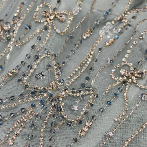 MIST COLOR PROM PARTY BEADED LACE UP CLOSURE CHARLOTTE OFF SHOULDER GOWN AL1092 - Picture 3 of 5